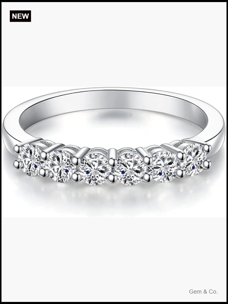Moissanite Eternity Wedding Band Sterling Silver 6 Stone Ring Size 7.5